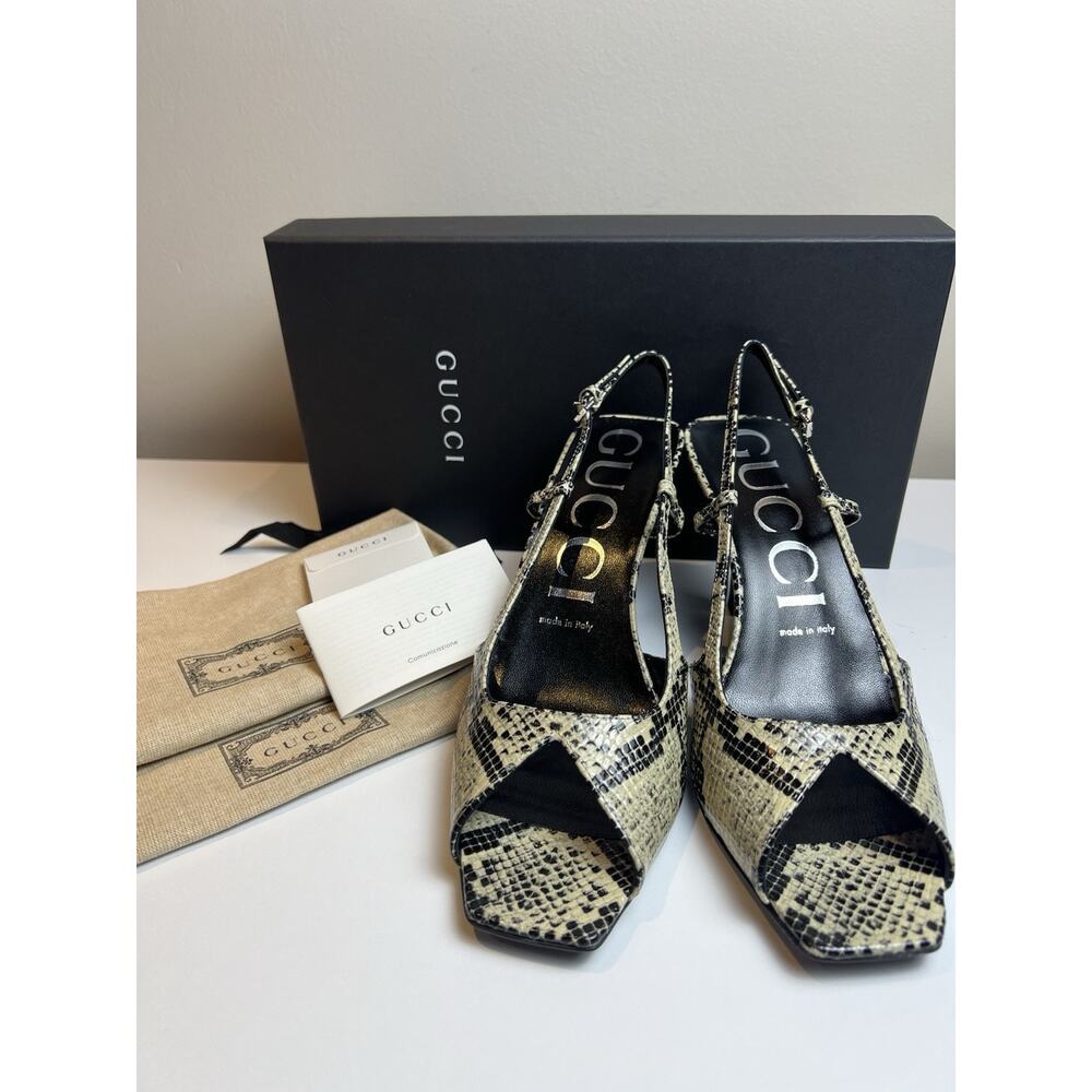 Gucci Python Calf Print Sandal Leather in Beige/Avana BNWB 39 EU Gucci